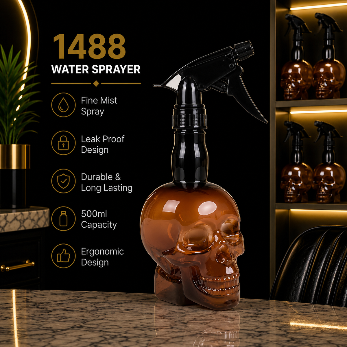 1488 Skull-Shaped Professional Barber Water Sprayer Bottle – 500ml