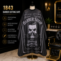 1843 Professional Barber Cutting Cape – Black Skull Barber Shop Design