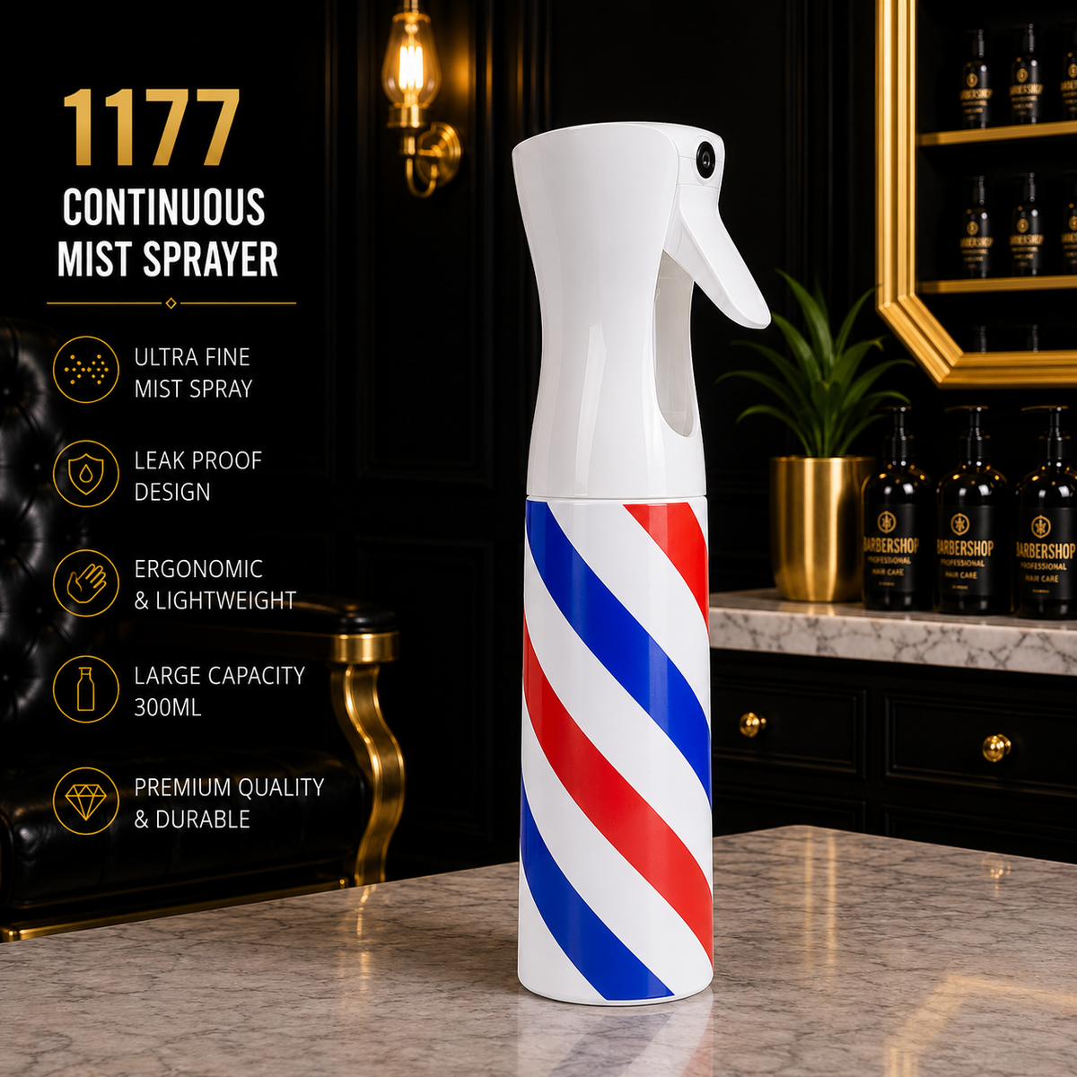 1177 Professional Continuous Mist Spray Bottle – Barber Pole Design