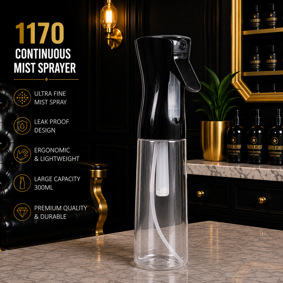 1170 Professional Continuous Mist Spray Bottle – Black & Clear