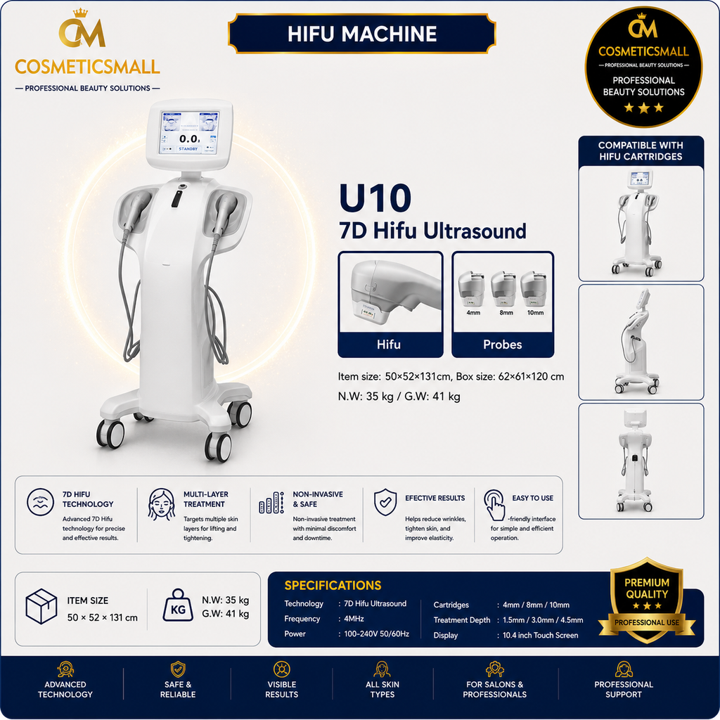 U10 7D HIFU Ultrasound Machine – 4mm / 8mm / 10mm Cartridges