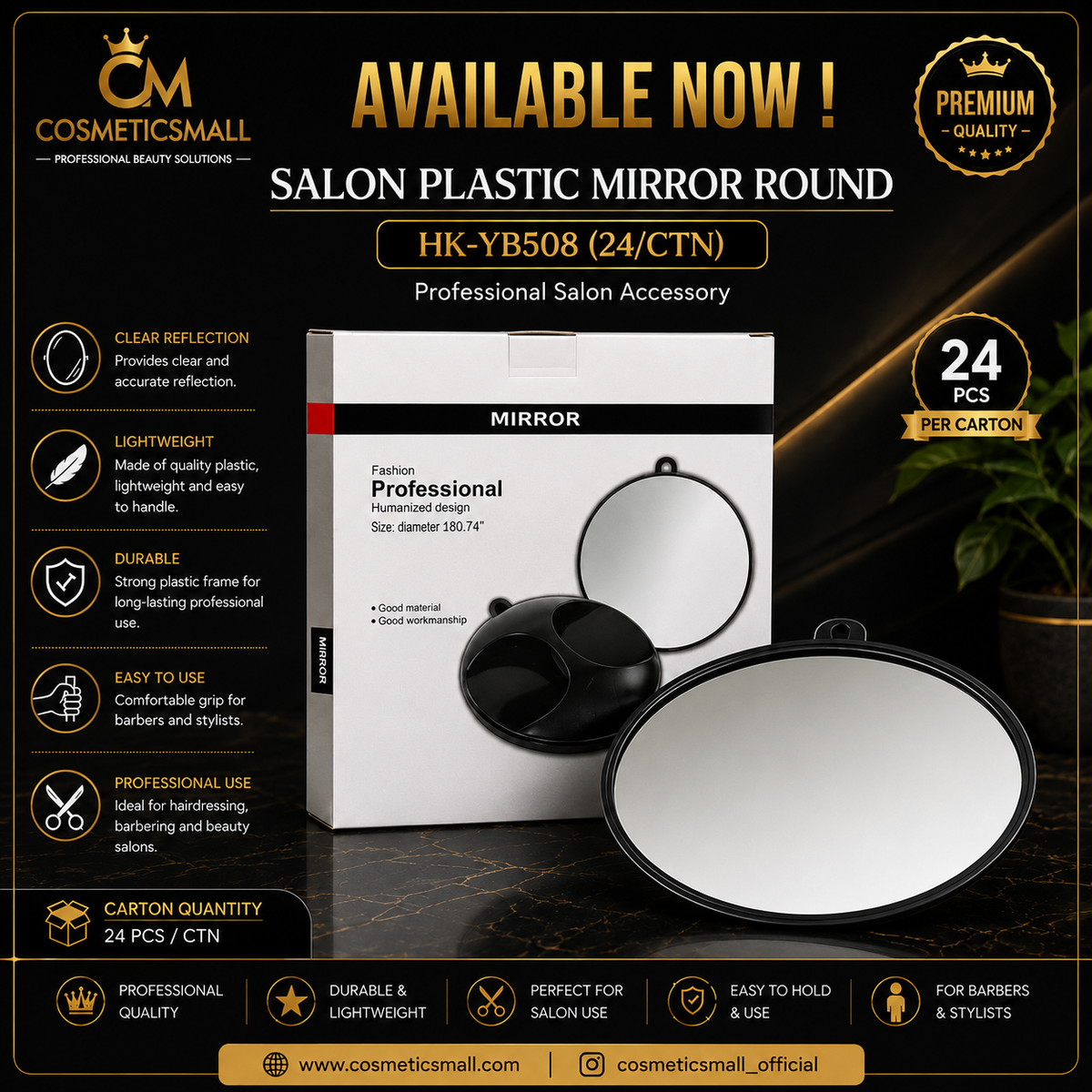 Professional Salon Round Plastic Mirror HK-YB508 – Hairdressing & Barber Mirror