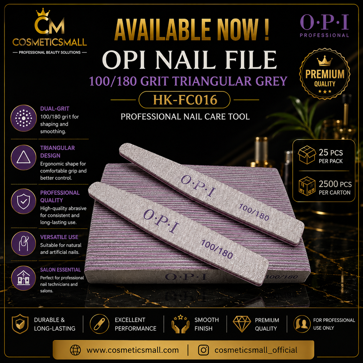 OPI Nail File 100/180 Grit Triangular Grey – Professional Nail File HK-FC016