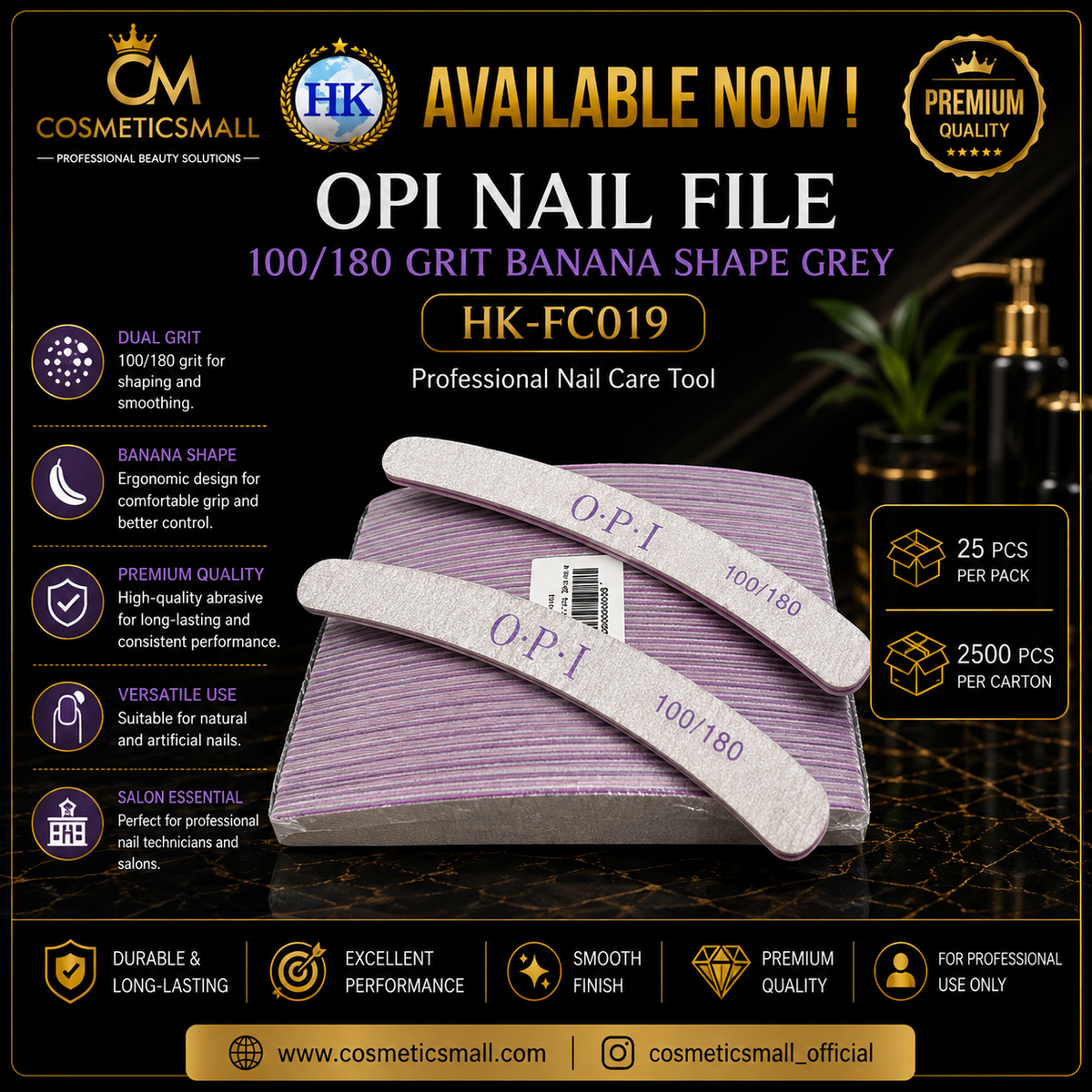 OPI Nail File 100/180 Grit Banana Shape Grey – HK-FC019