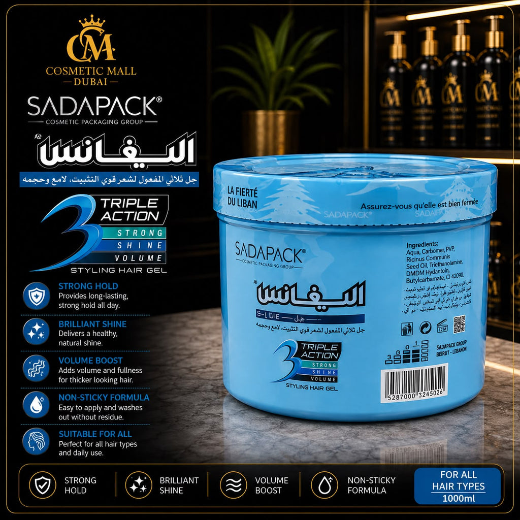 Sadapack Triple Action Styling Hair Gel – Strong Hold, Brilliant Shine & Volume Boost | 500ml / 1000ml