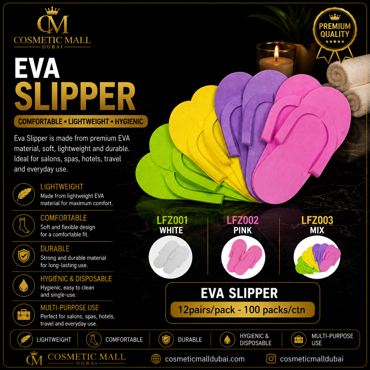 EVA Disposable Slippers – LFZ001 / LFZ002 / LFZ003 | 12 Pairs/Pack