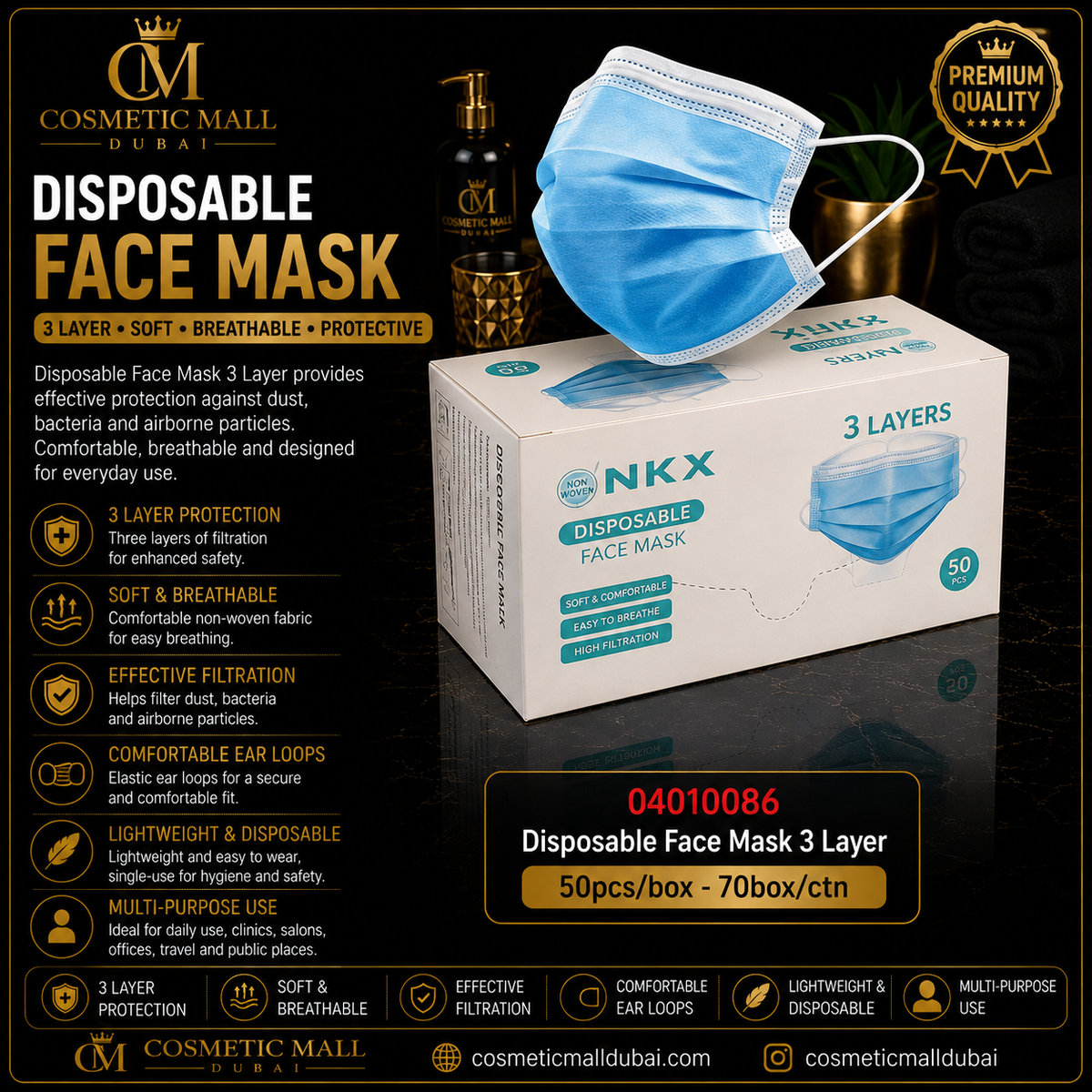 Disposable Face Mask 3 Layer – Blue | 04010086 | 50 Pcs/Box