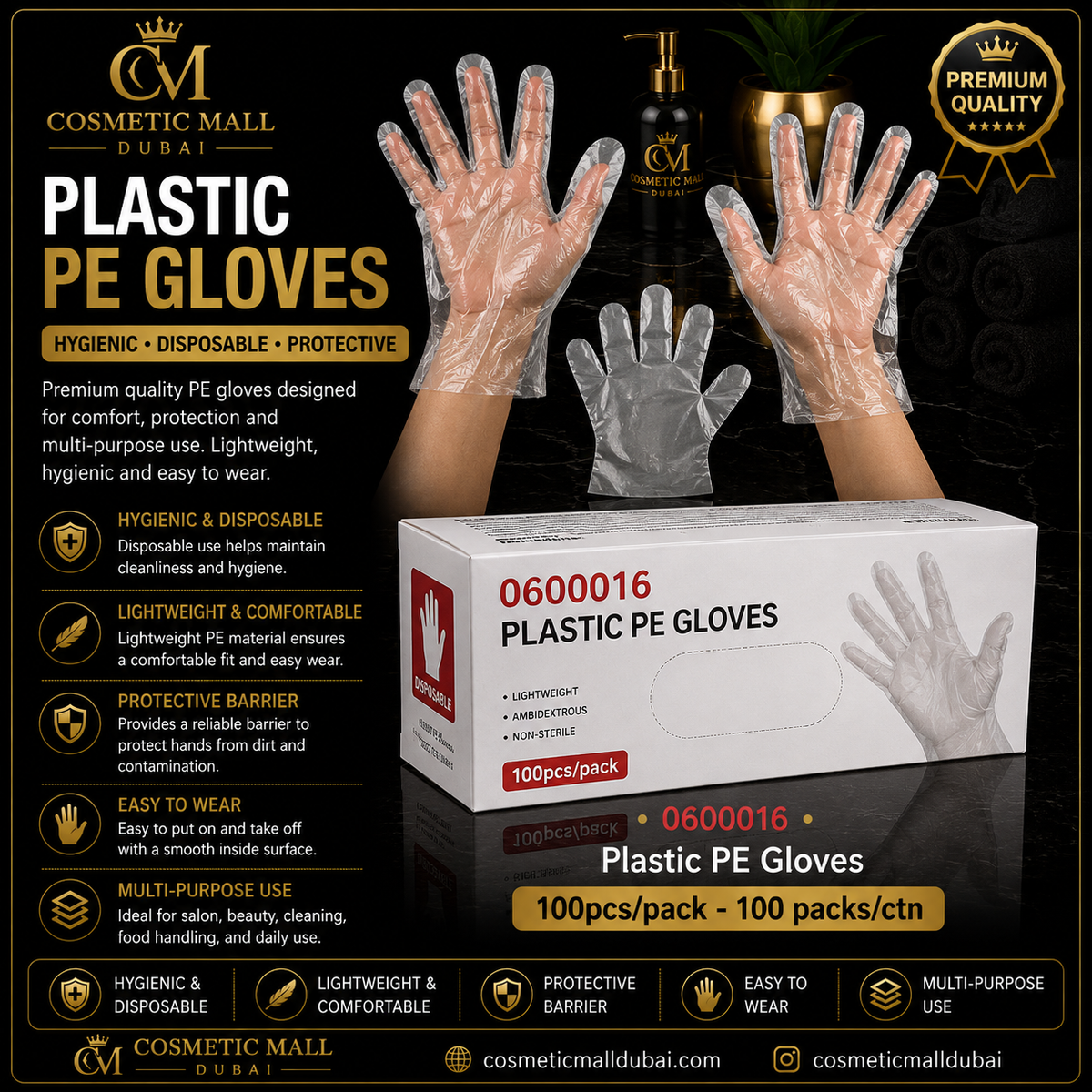 Disposable Plastic PE Gloves – 0600016 | 100 pcs/Pack