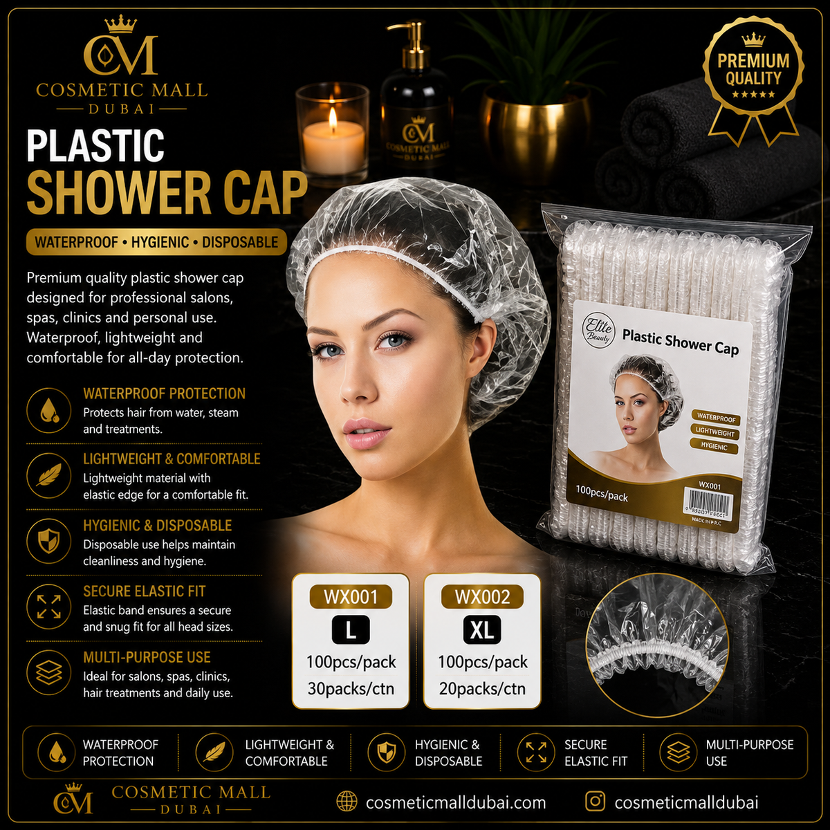 Disposable Plastic Shower Cap – L & XL | WX001 / WX002