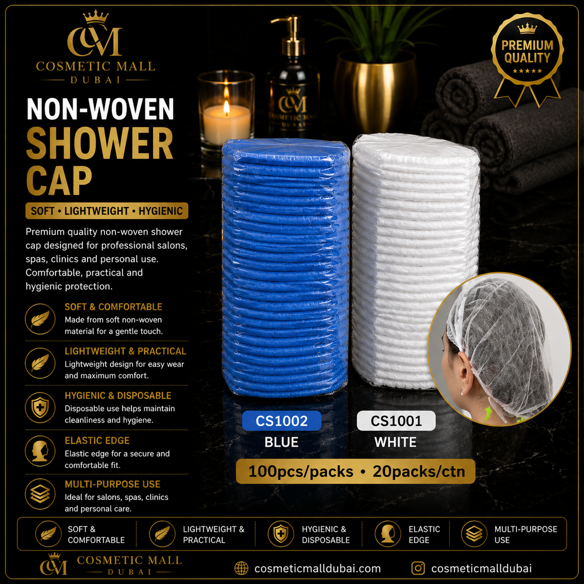 Disposable Non-Woven Shower Cap – Blue & White | CS1002 / CS1001