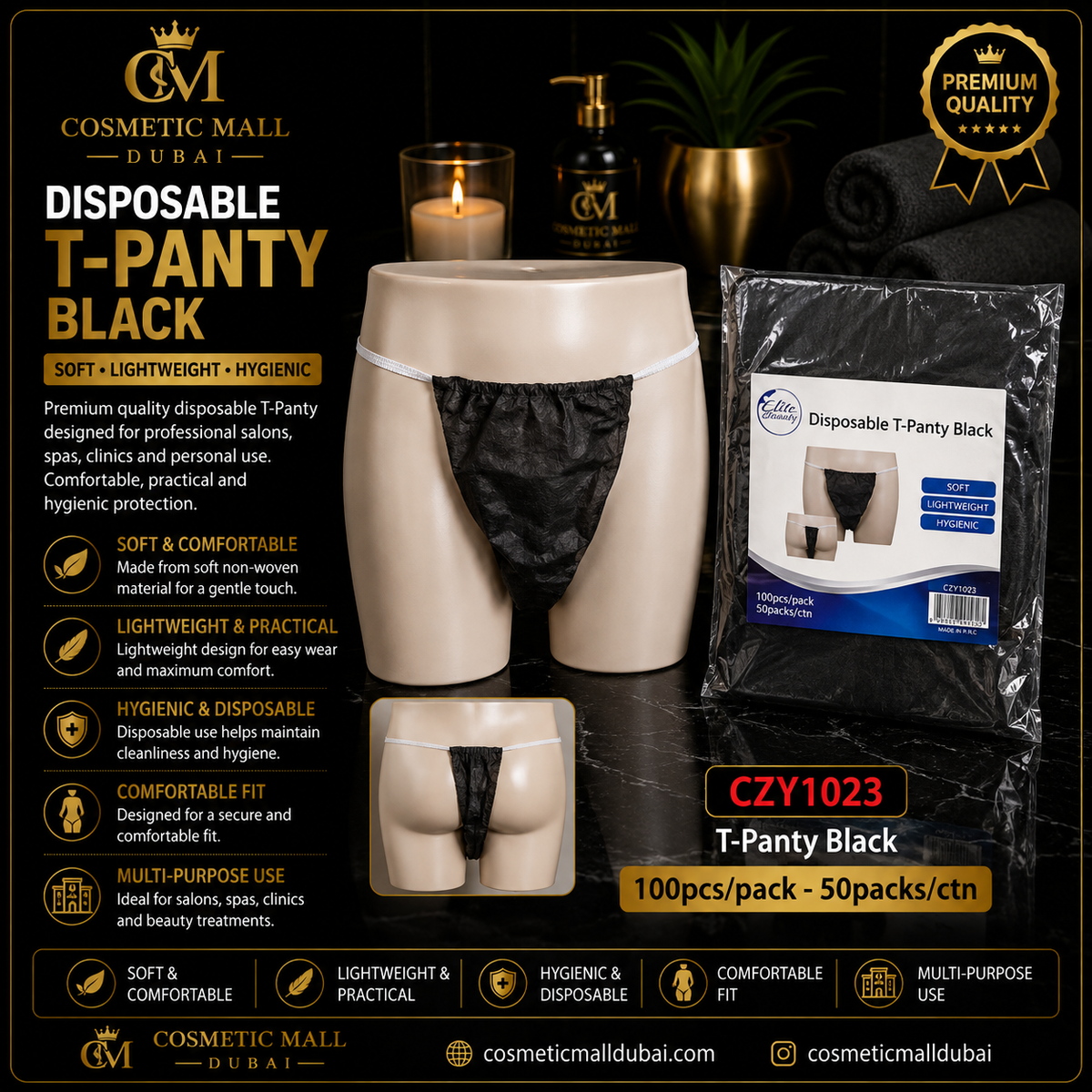 Disposable T-Panty Black | CZY1023 – 100 pcs/pack