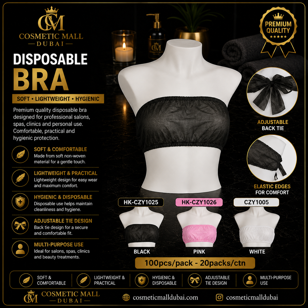 Disposable Bra – Black, Pink & White | HK-CZY1025 / HK-CZY1026 / CZY1005