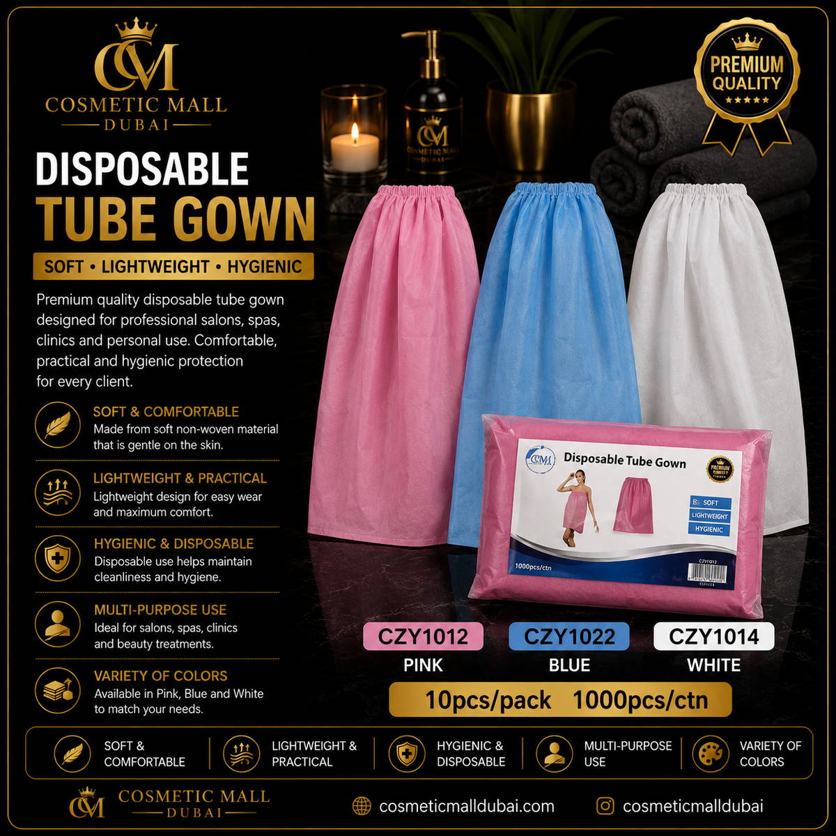 Disposable Tube Gown – Pink, Blue & White | CZY1012 / CZY1022 / CZY1014