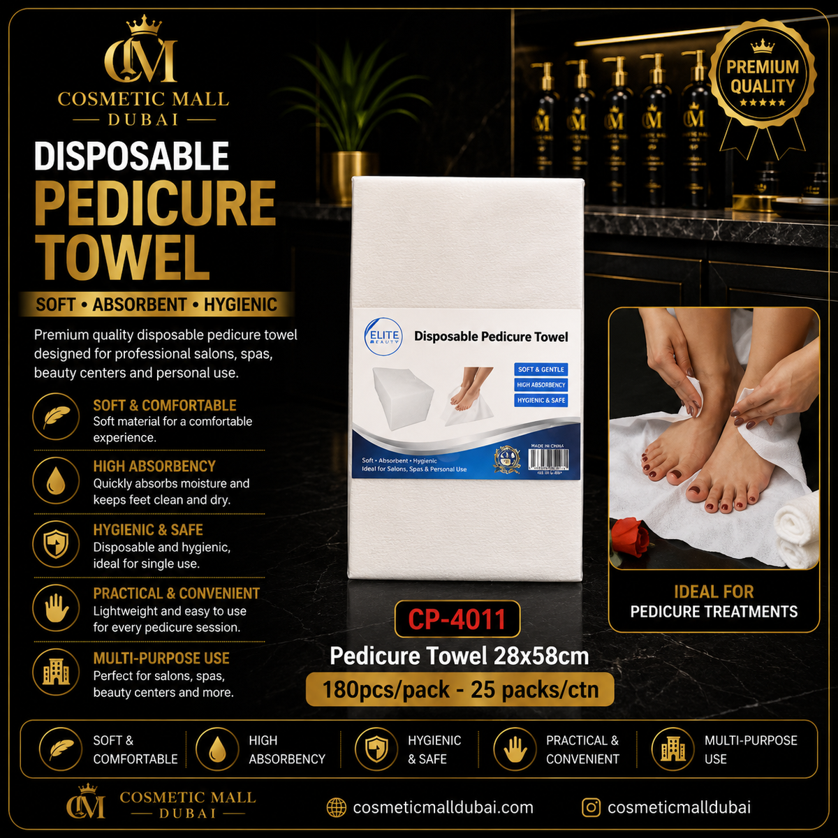 Elite Beauty Disposable Pedicure Towel 28×58cm – 180pcs/Pack