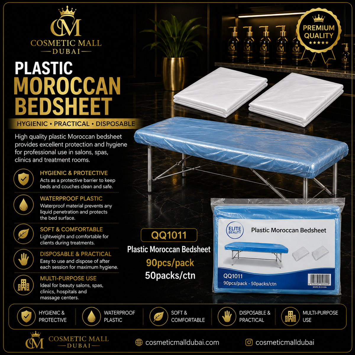 Elite Beauty Disposable Plastic Moroccan Bedsheet – 90pcs/Pack