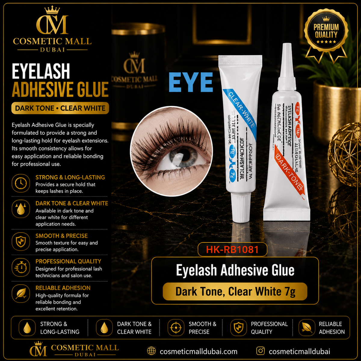 Eyelash Adhesive Glue – HK-RB1081 | Dark Tone & Clear White 7g