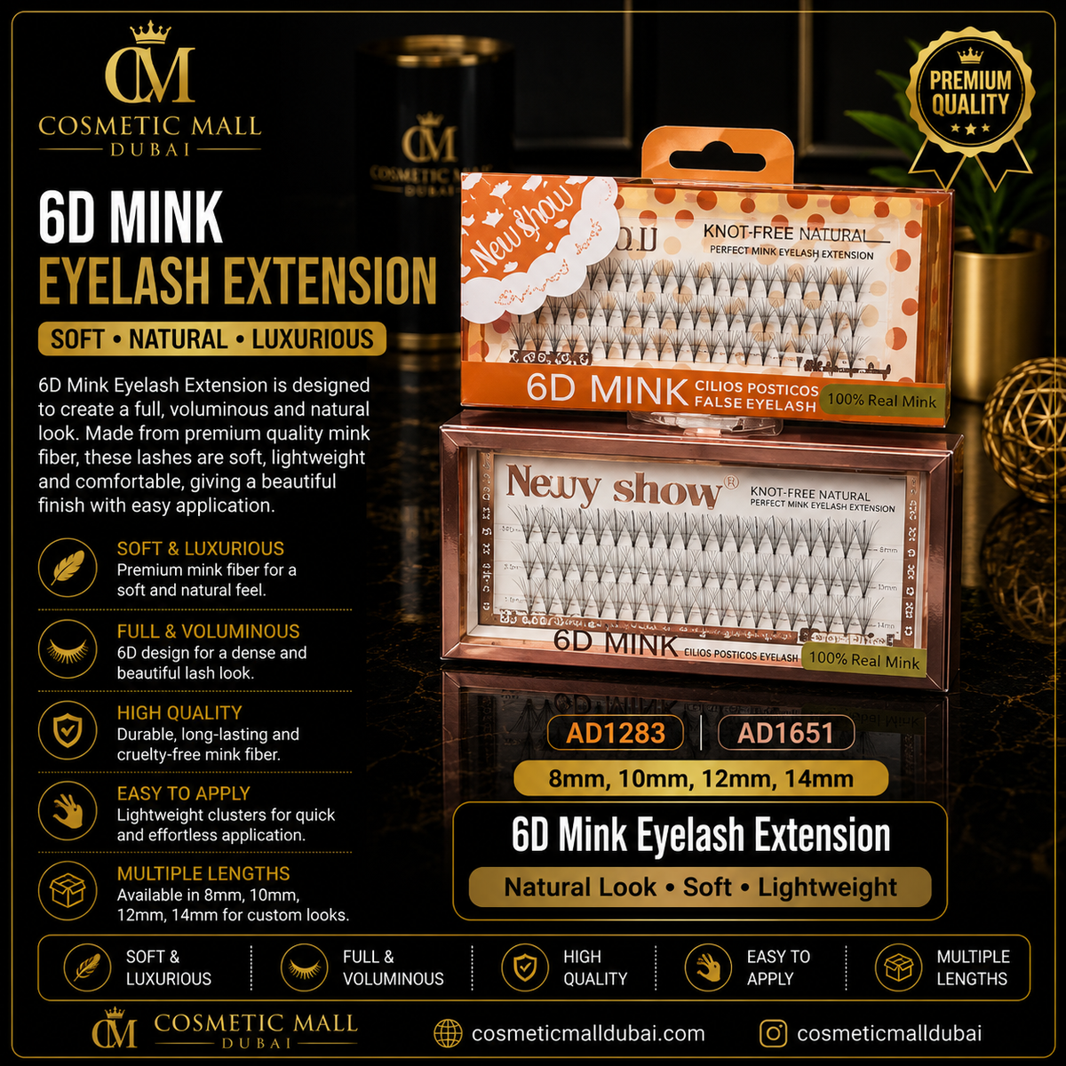 6D Mink Eyelash Extension – AD1283 / AD1651 | 8mm, 10mm, 12mm & 14mm