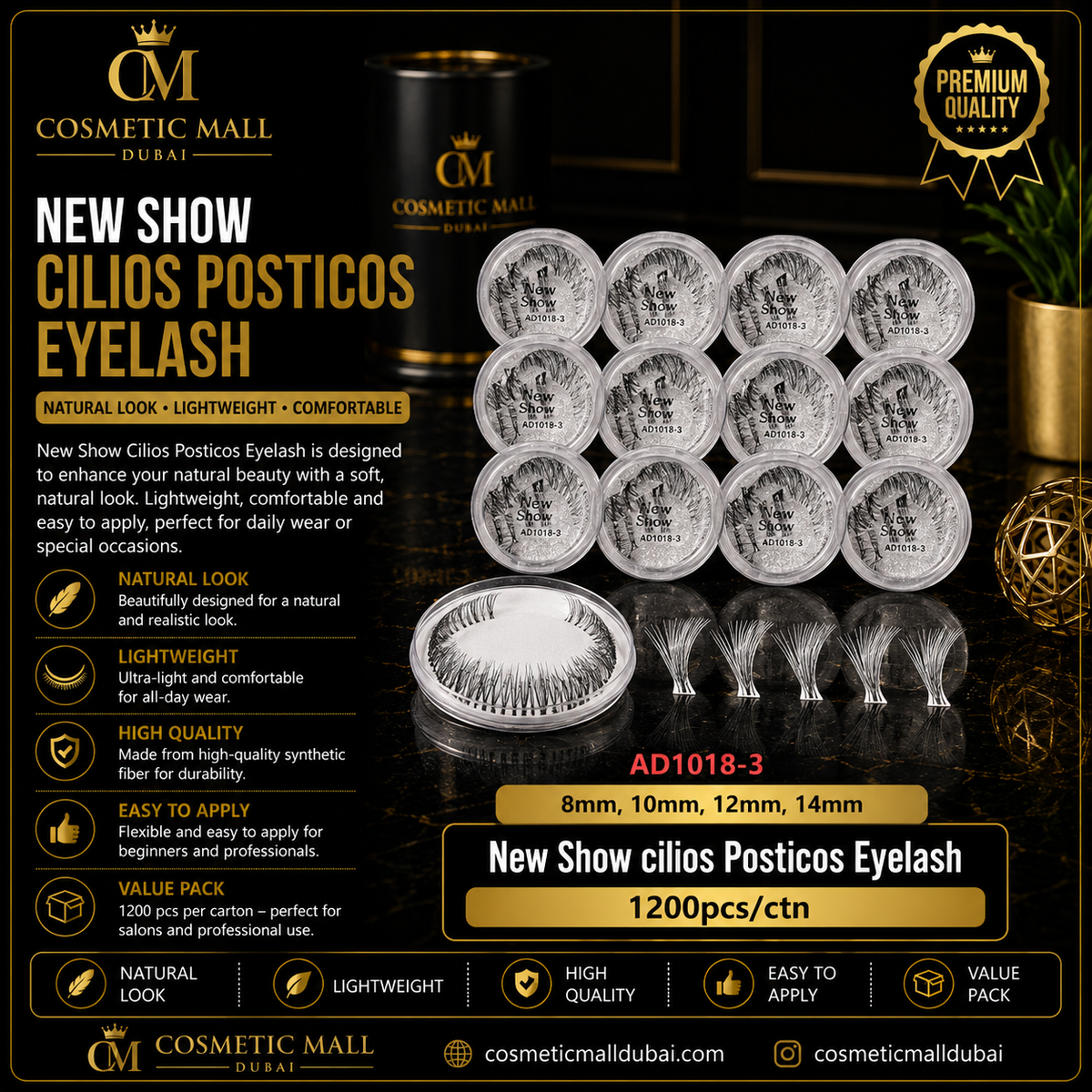 New Show Cilos Posticos False Eyelashes – AD1018-3 | 8mm, 10mm, 12mm & 14mm