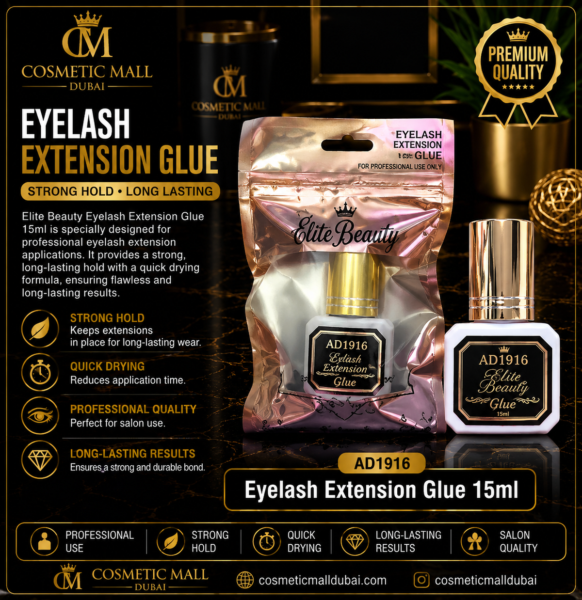 Naiamy Eyelash Extension Glue 15ml – AD1916 | Professional Use
