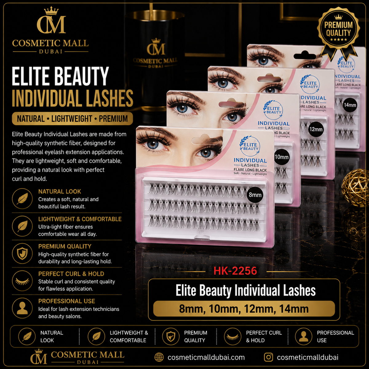 Elite Beauty Individual Lashes – HK-2256 | 8mm, 10mm, 12mm & 14mm