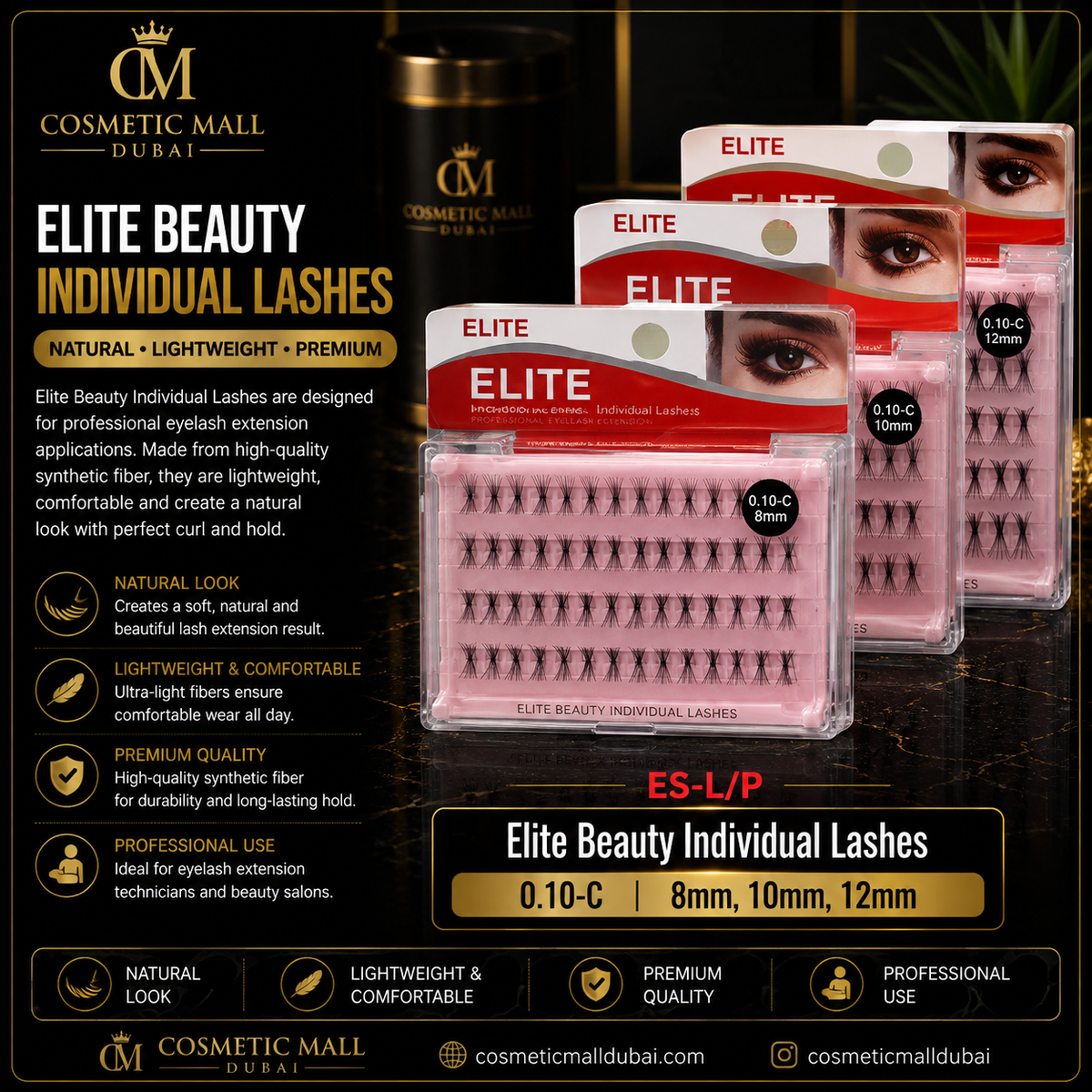 Elite Beauty Individual Lashes – ES-L/P | 0.10-C | 8mm, 10mm & 12mm