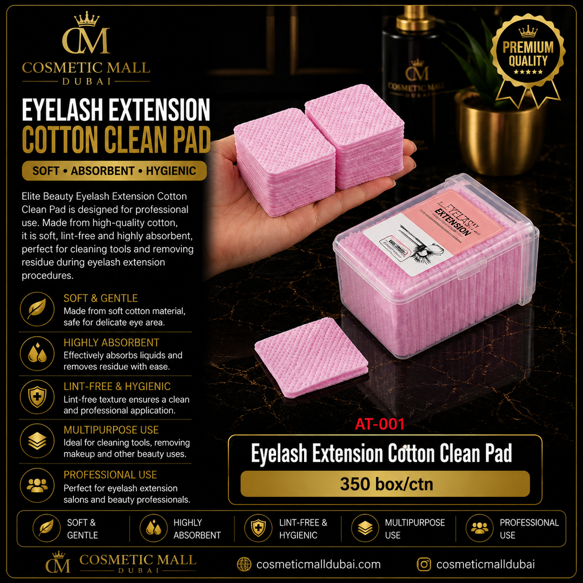 Elite Beauty Eyelash Extension Cotton Clean Pad – AT-001 | 350 Pcs/Box