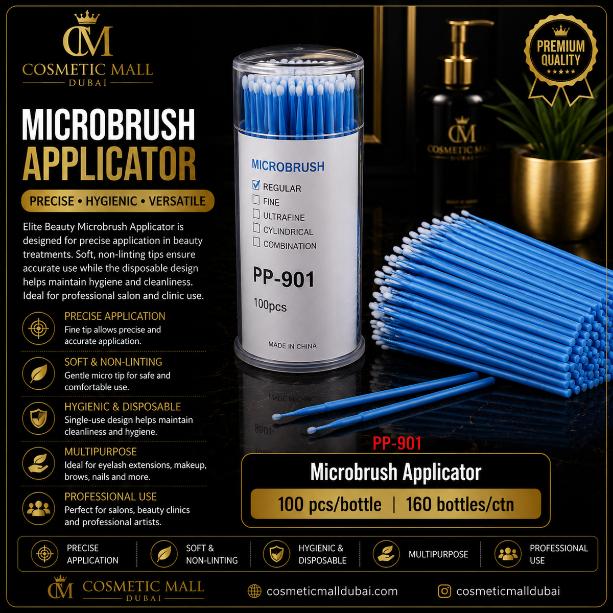 Elite Beauty Microbrush Applicator – PP-901 | 100 Pcs/Bottle
