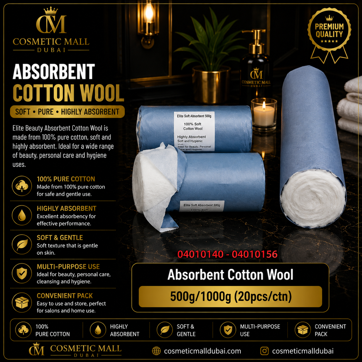 Elite Beauty Absorbent Cotton Wool – 04010140 / 04010156 | 500g / 1000g