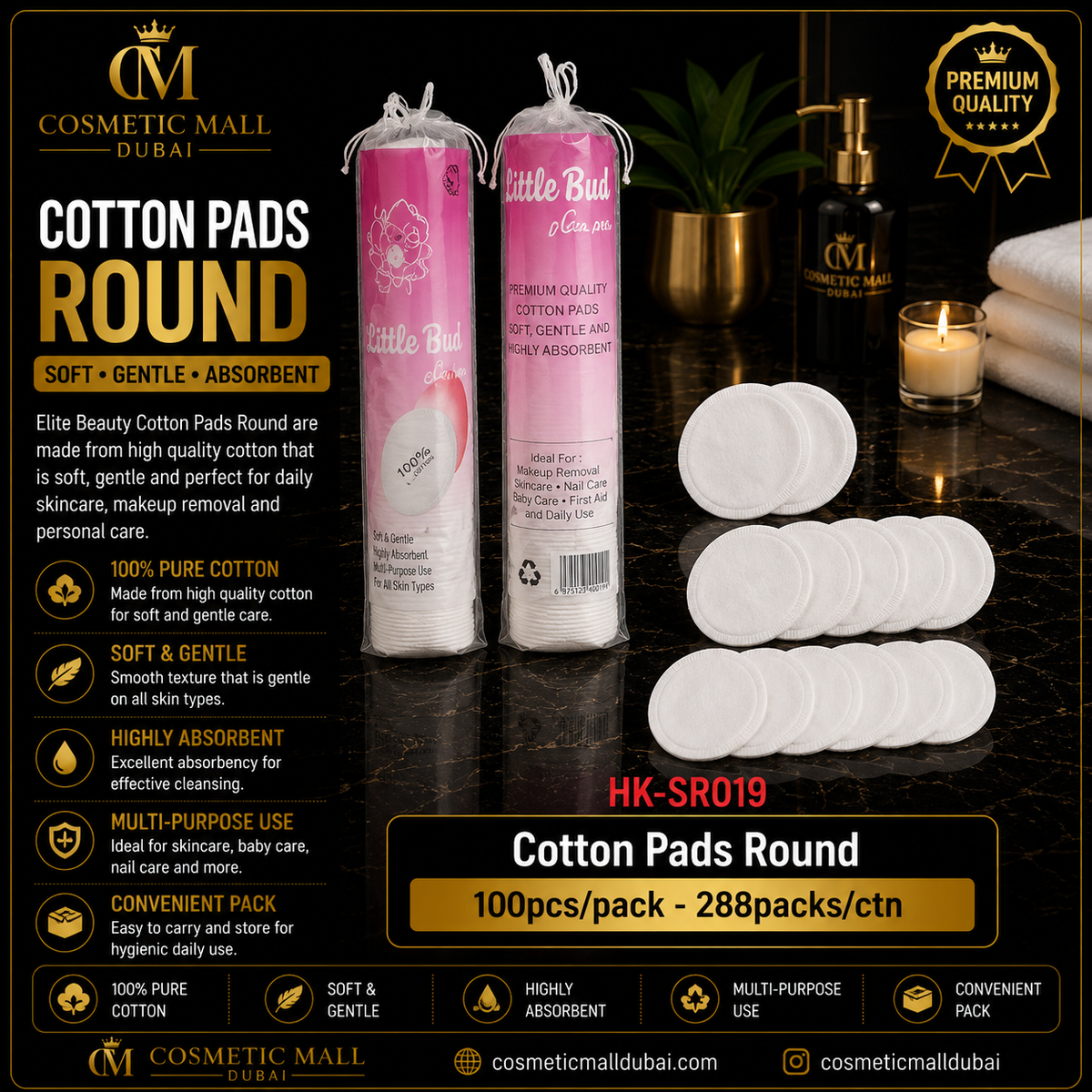 Little Bud Cotton Pads Round – HK-SR019 | 100 Pcs/Pack