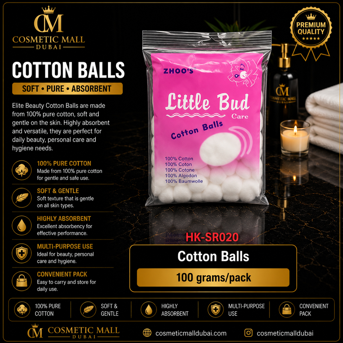 Little Bud Cotton Balls – HK-SR020 | 100g/Pack