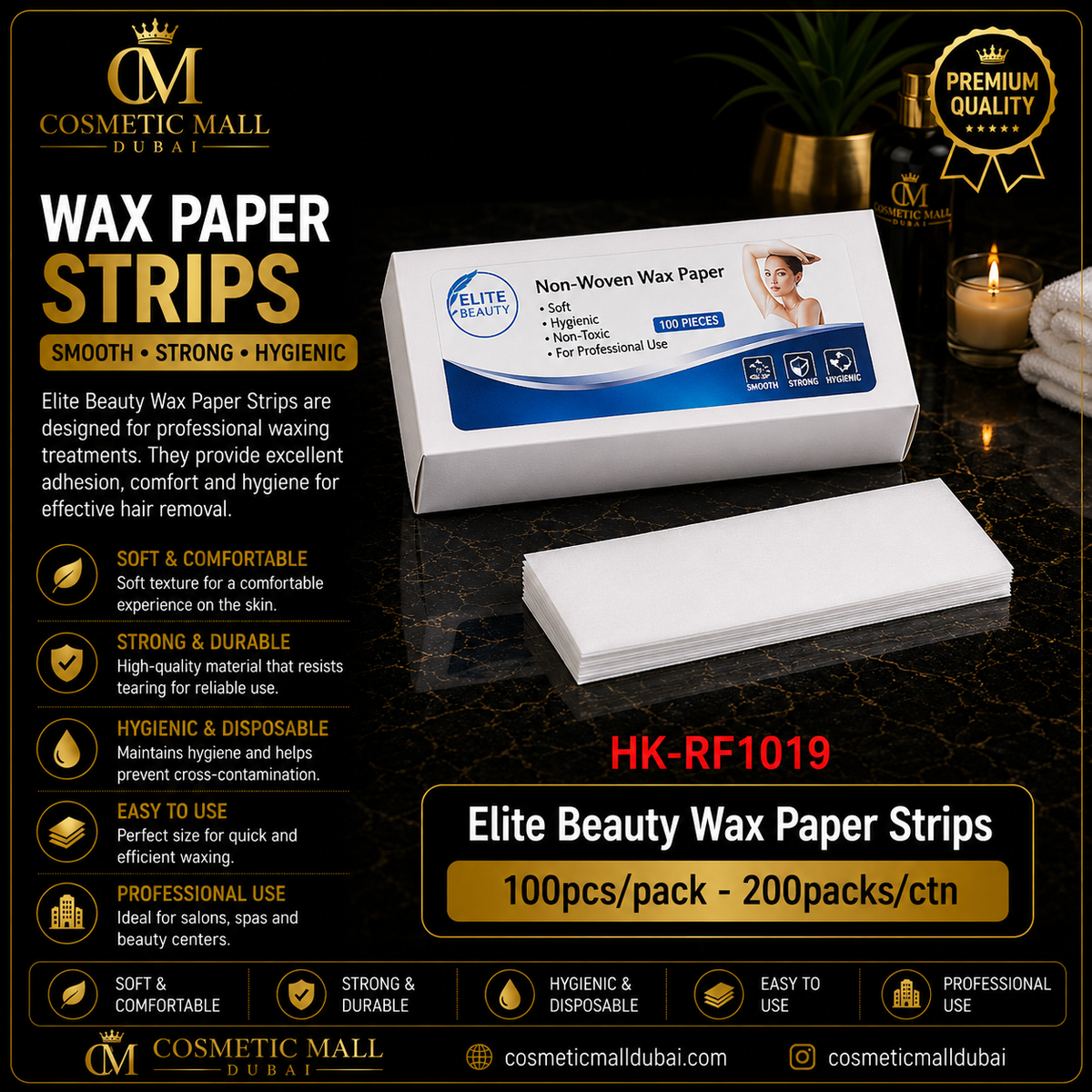 Elite Beauty Wax Paper Strips – HK-RF1019 | 100 Pcs/Pack