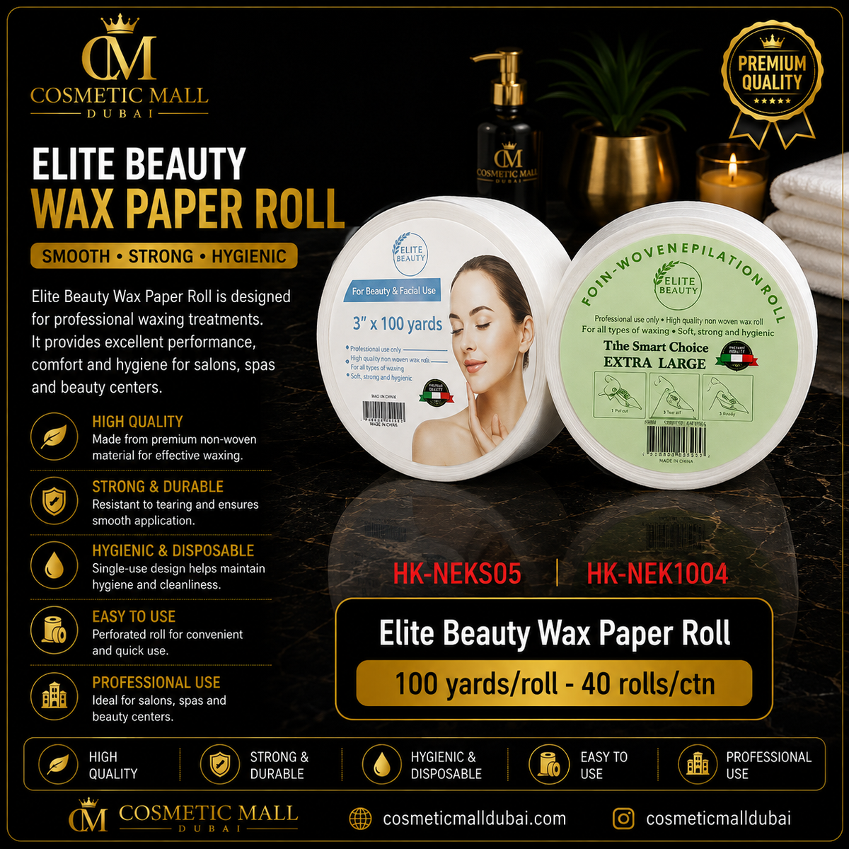 Elite Beauty Wax Paper Roll – HK-NEKS05 / HK-NEK1004 | 100 Yards/Roll