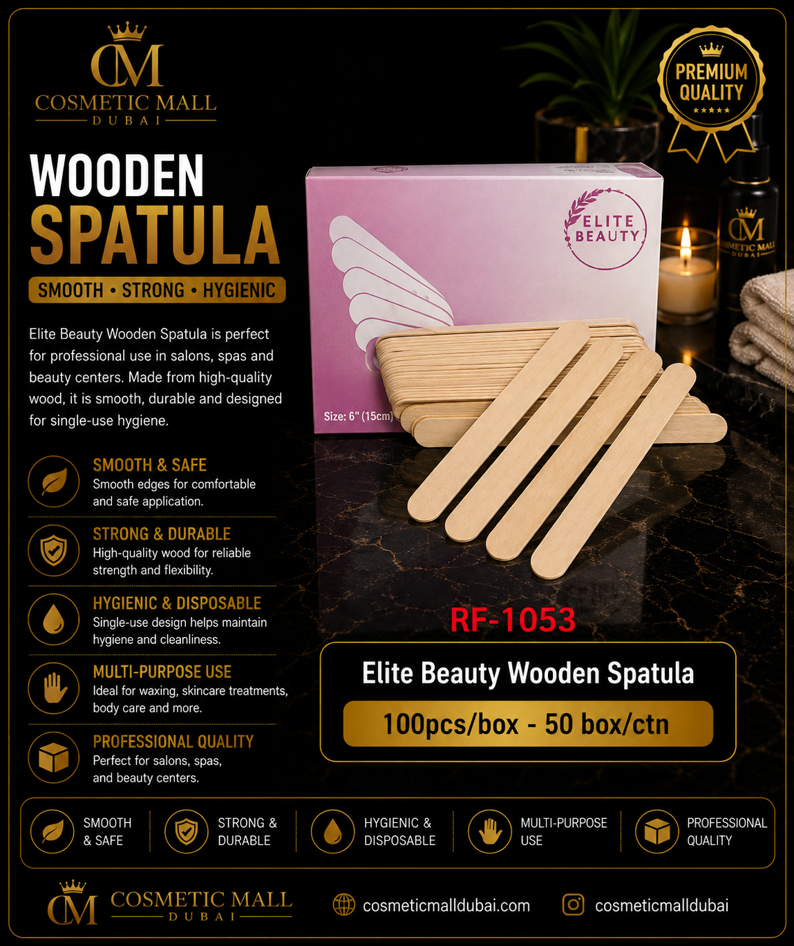 Elite Beauty Wooden Spatula – RF-1053 | 100 Pcs/Box