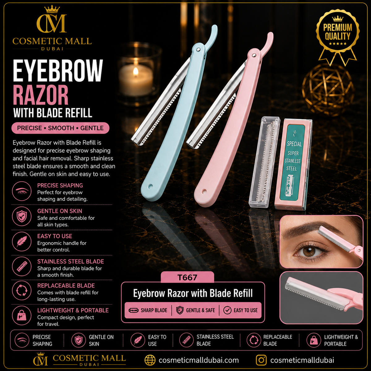 Eyebrow Razor with Blade Refill – T667 | Professional Brow Tool