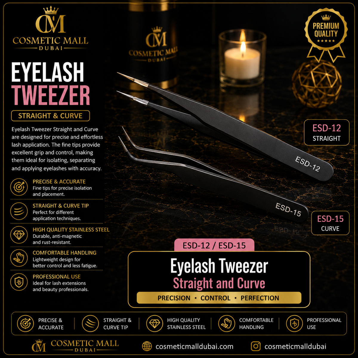Eyelash Tweezers – Straight & Curve | ESD-12 / ESD-15