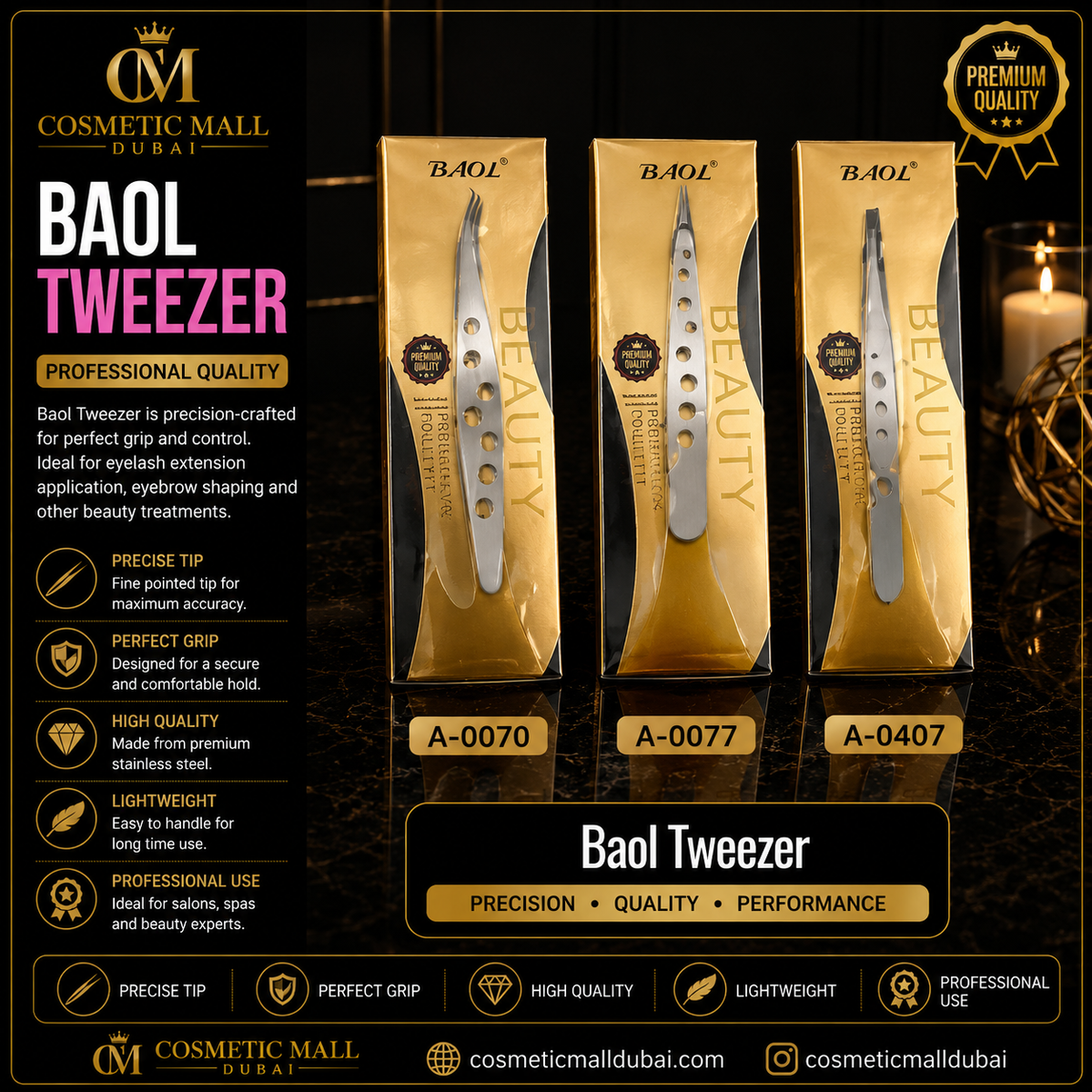 Baol Tweezers – A-0070 / A-0077 / A-0407 | Professional Beauty Tweezers