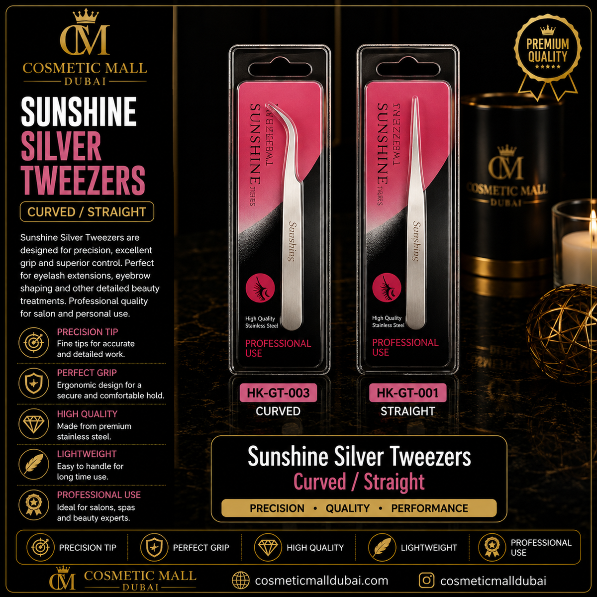 Sunshine Silver Tweezers – Curved & Straight | HK-GT-003 / HK-GT-001