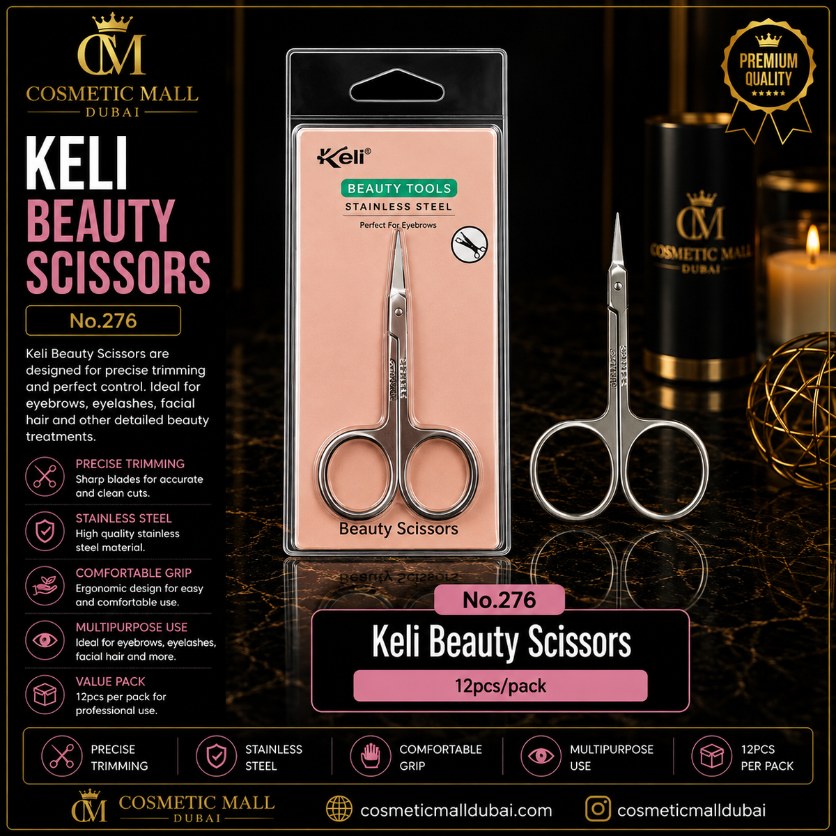 Keli Beauty Scissors – No.276 | Stainless Steel | 12 Pcs/Pack