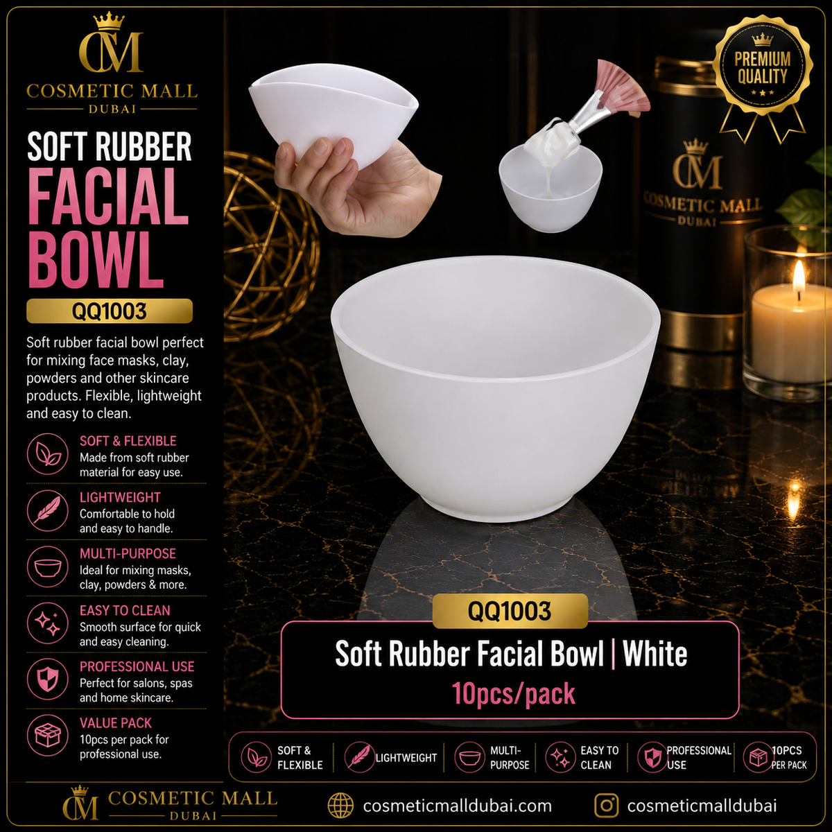 Soft Rubber Facial Bowl – QQ1003 | White | 10 Pcs/Pack