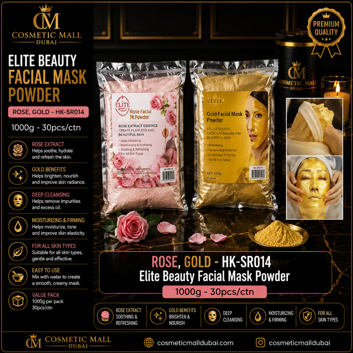 Elite Beauty Facial Mask Powder – Rose & Gold | HK-SR014 | 1000g