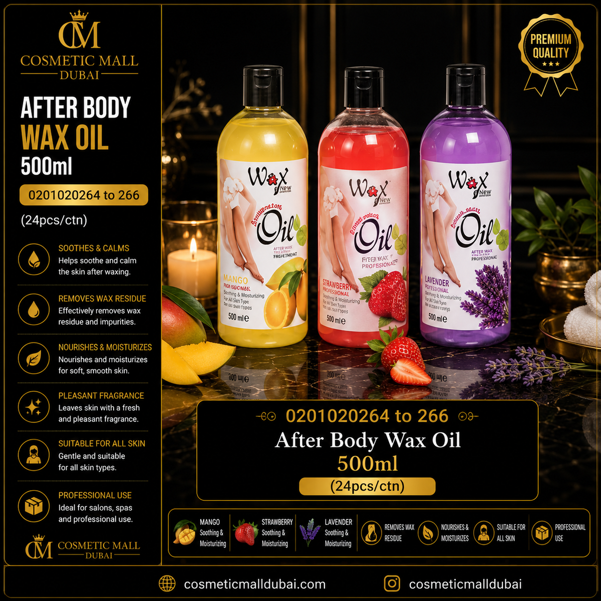 After Body Wax Oil – 500ml | Mango, Strawberry & Lavender