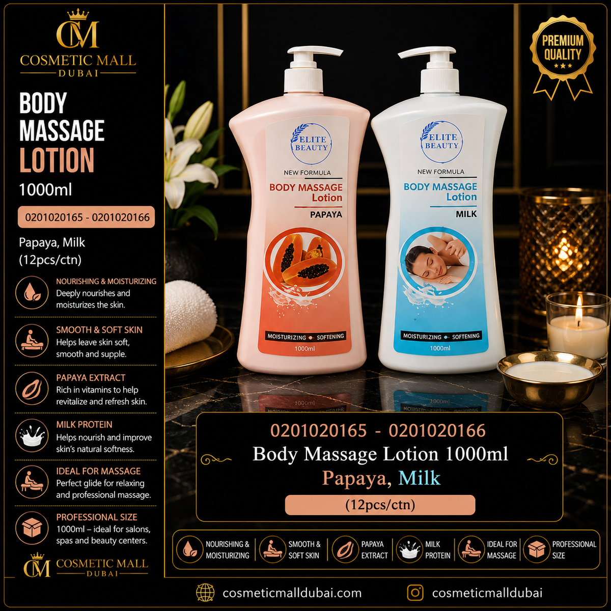 Elite Beauty Body Massage Lotion – 1000ml | Papaya & Milk