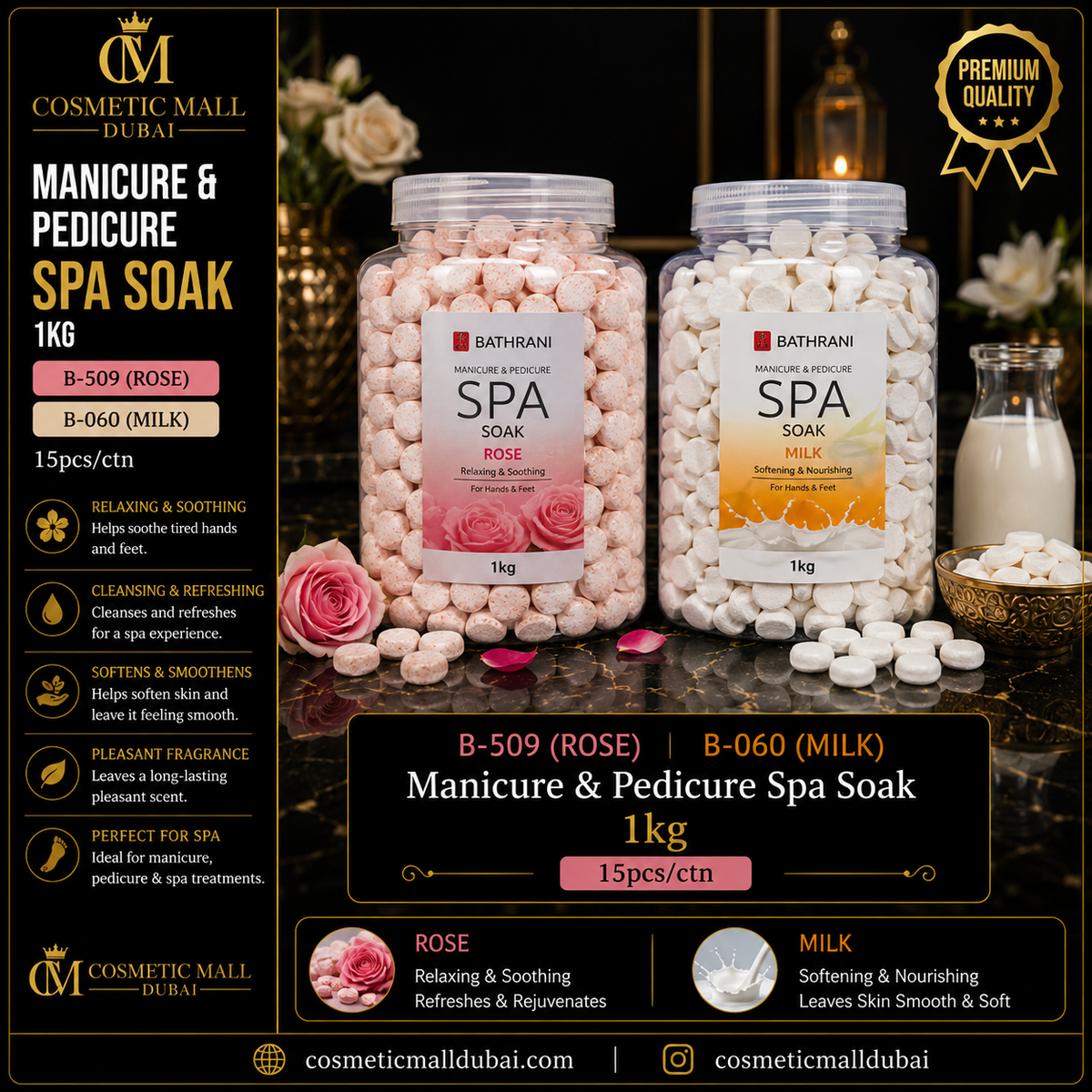 Bathrani Manicure & Pedicure Spa Soak – 1KG | B-509 Rose / B-060 Milk