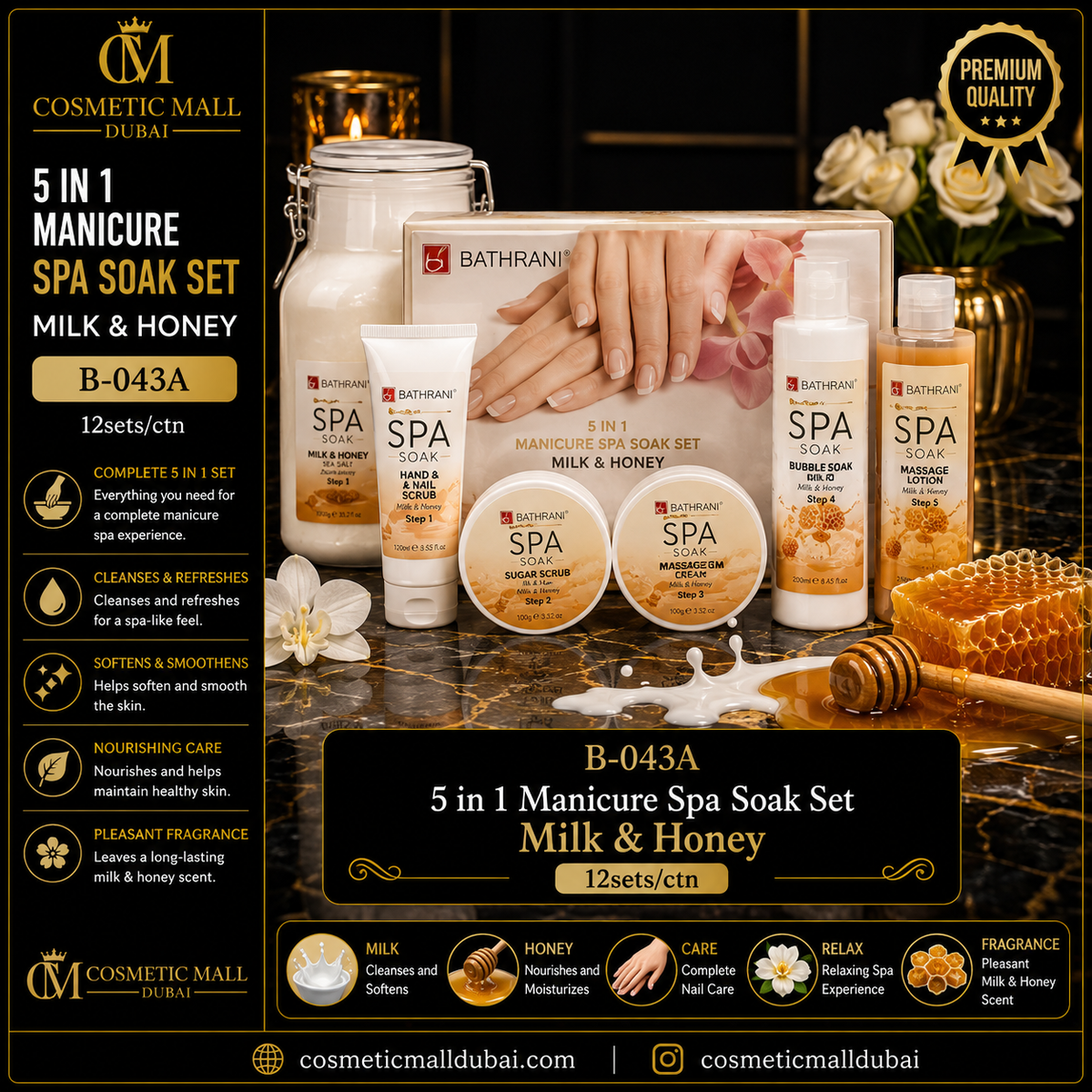 Bathrani 5-in-1 Manicure Spa Soak Set – Milk & Honey | B-043A