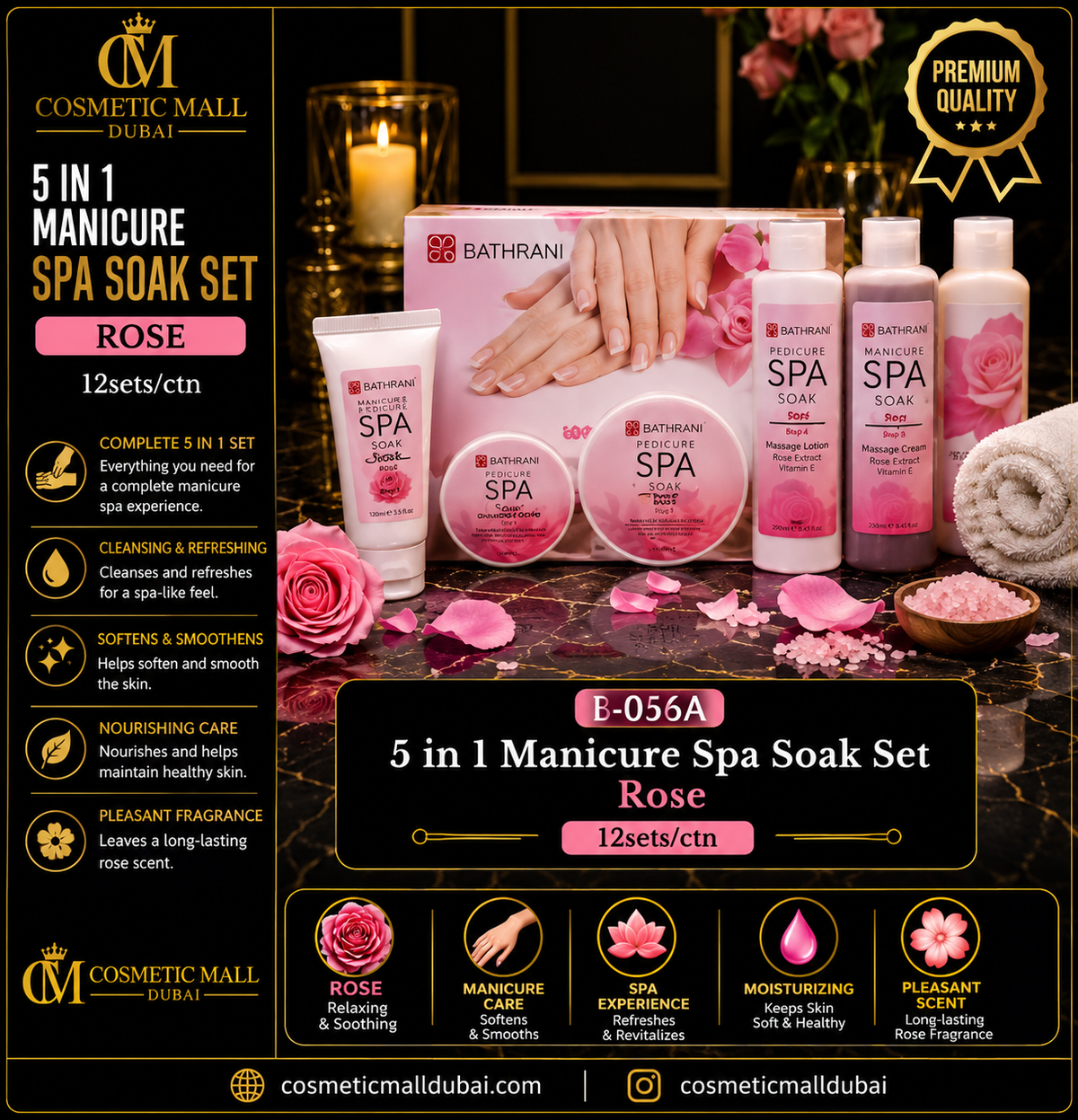 Bathrani 5-in-1 Manicure Spa Soak Set – Rose | B-056A