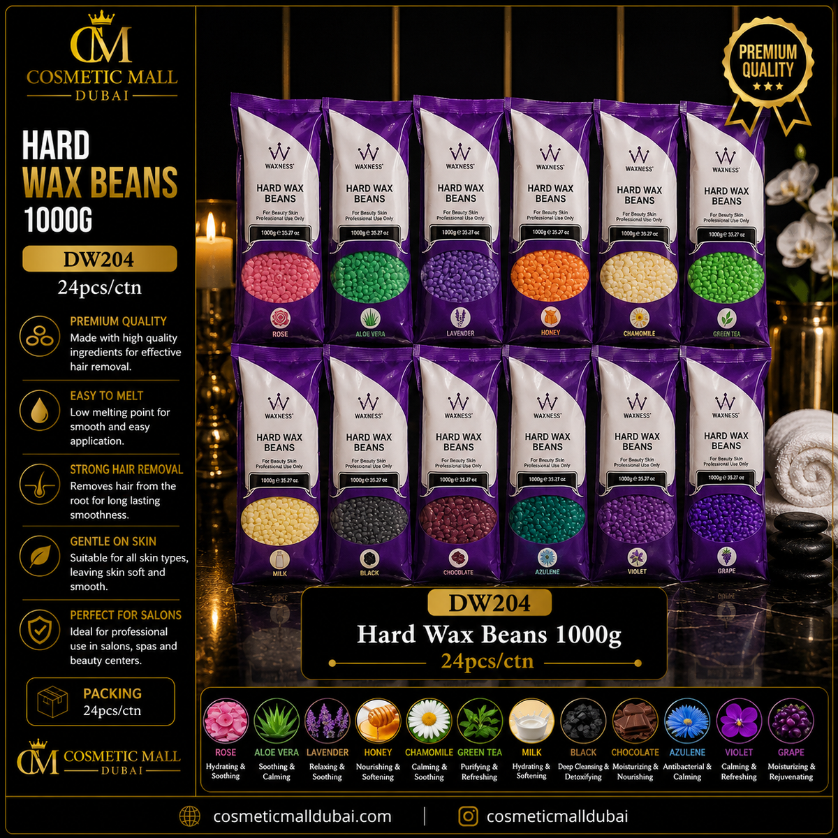 Hard Wax Beans – 1000g | DW204 | 24 Pcs/Carton