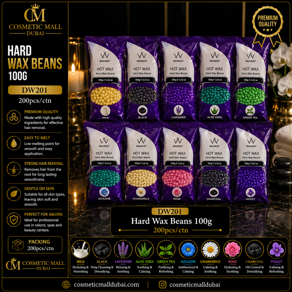Hard Wax Beans – 100g | DW201 | 200 Pcs/Carton