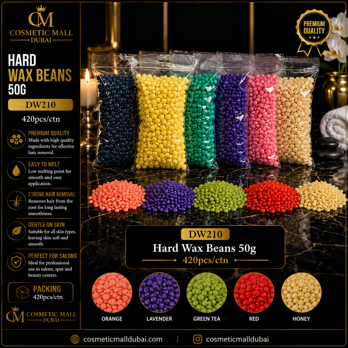 Hard Wax Beans – 50g | DW210 | 420 Pcs/Carton