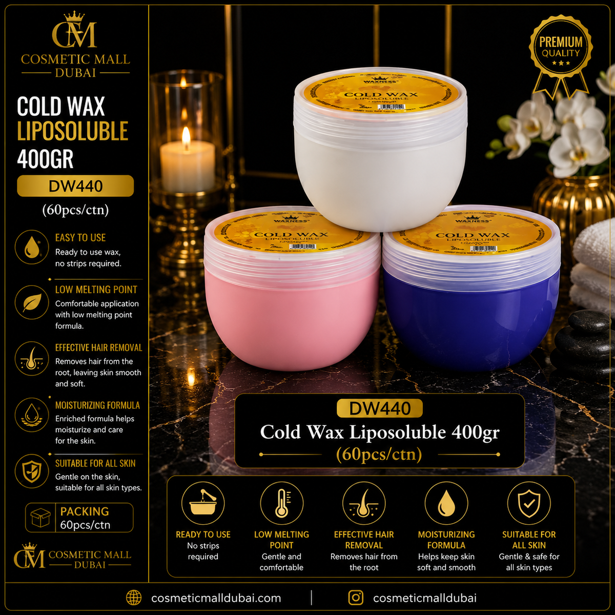 Cold Wax Liposoluble – 400g | DW440 | 60 Pcs/Carton