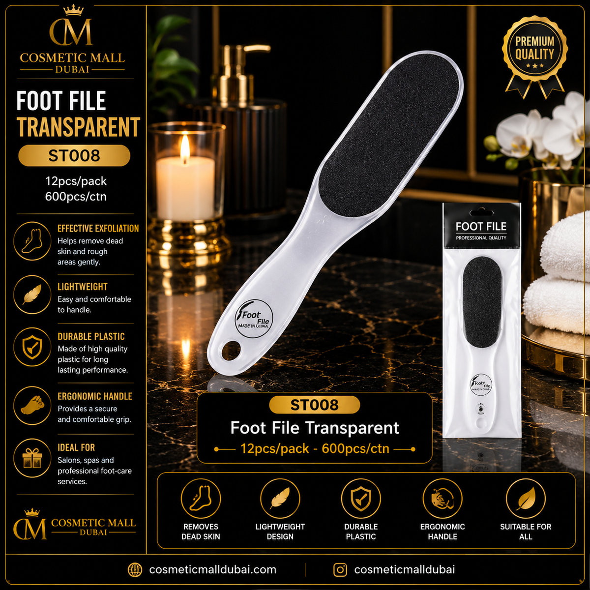 Foot File Transparent – ST008 | 12 Pcs/Pack